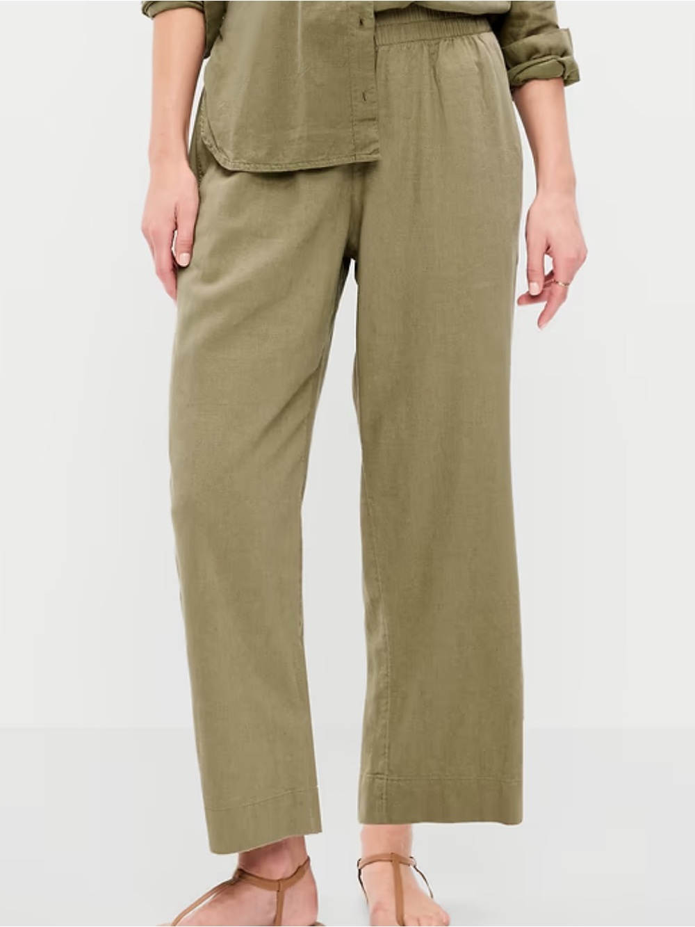 High-Waisted Linen-Blend Straight Ankle Pants, Kombu, Petite Medium